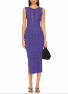 Steve Madden Amirah Sweater Dress Vintage Blue. Introduce some effortless style to your spring wardrobe with the Amirah Dress. This dropped stitch tank dress features open side slits for a breezy feel while still maintaining a bodycon fit.