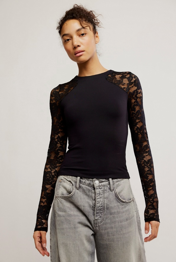 free people no excuses long sleeve tee in black