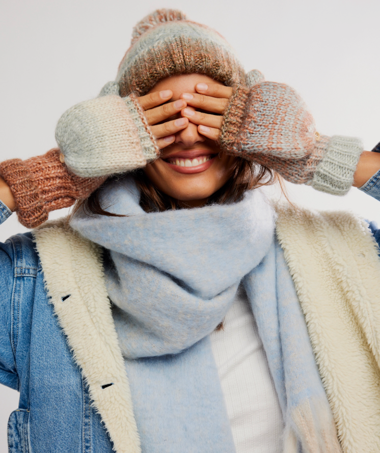 free people rainbow hat and glove set multicolor hat multicolor glove warm winter accessories gift set hat set glove set