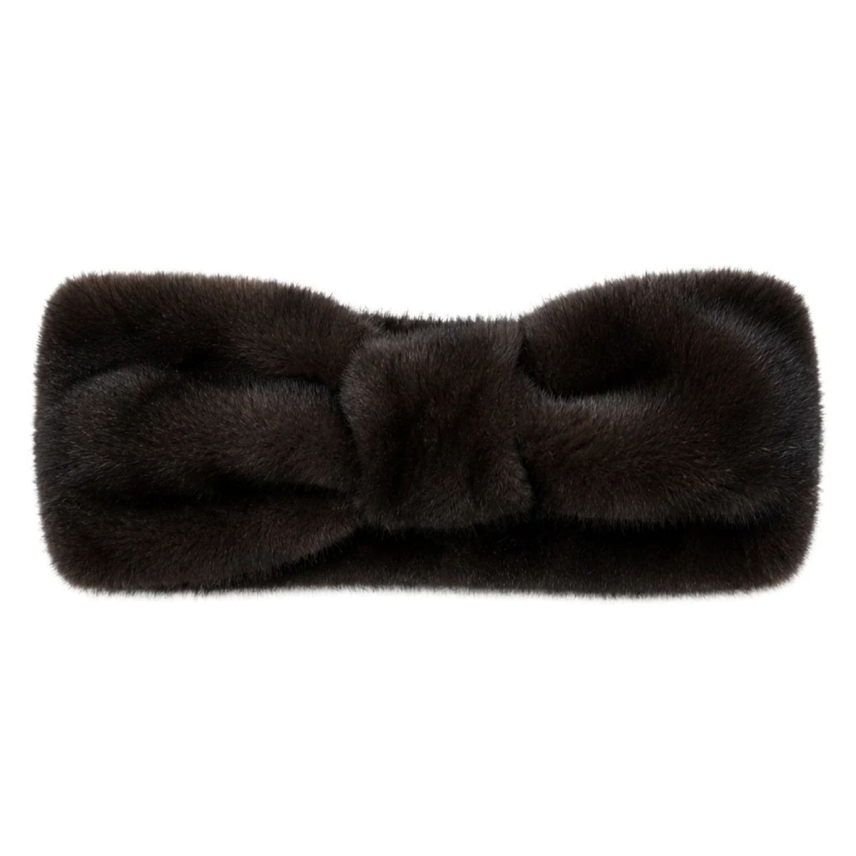 Solid Faux Fur Headwrap in black featuring a plush, soft-textured finish, elegant twisted-front detail, and wide silhouette for a cozy, sophisticated winter look.