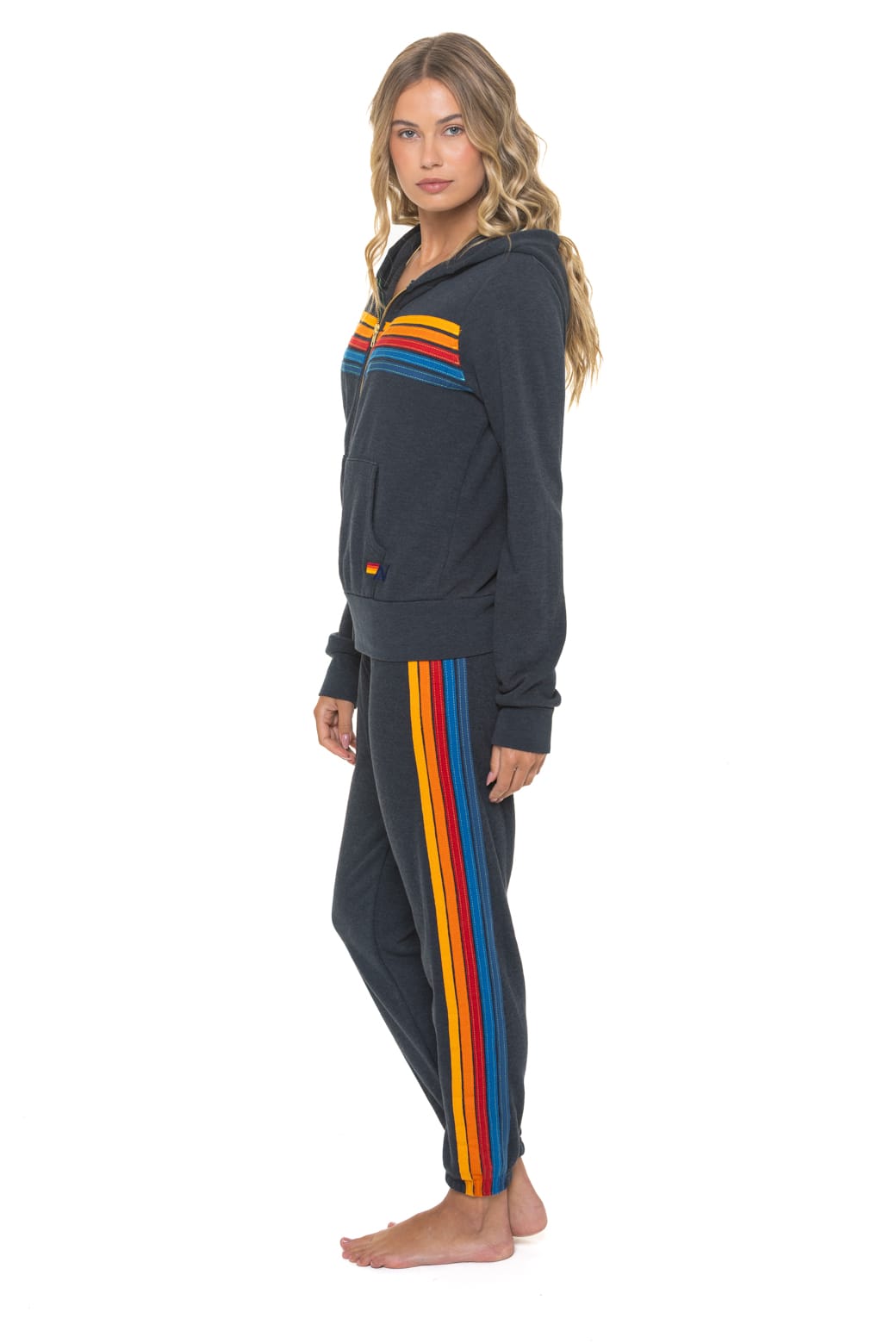 Aviator Nation 5 Stripe Zip Hoodie in Charcoal