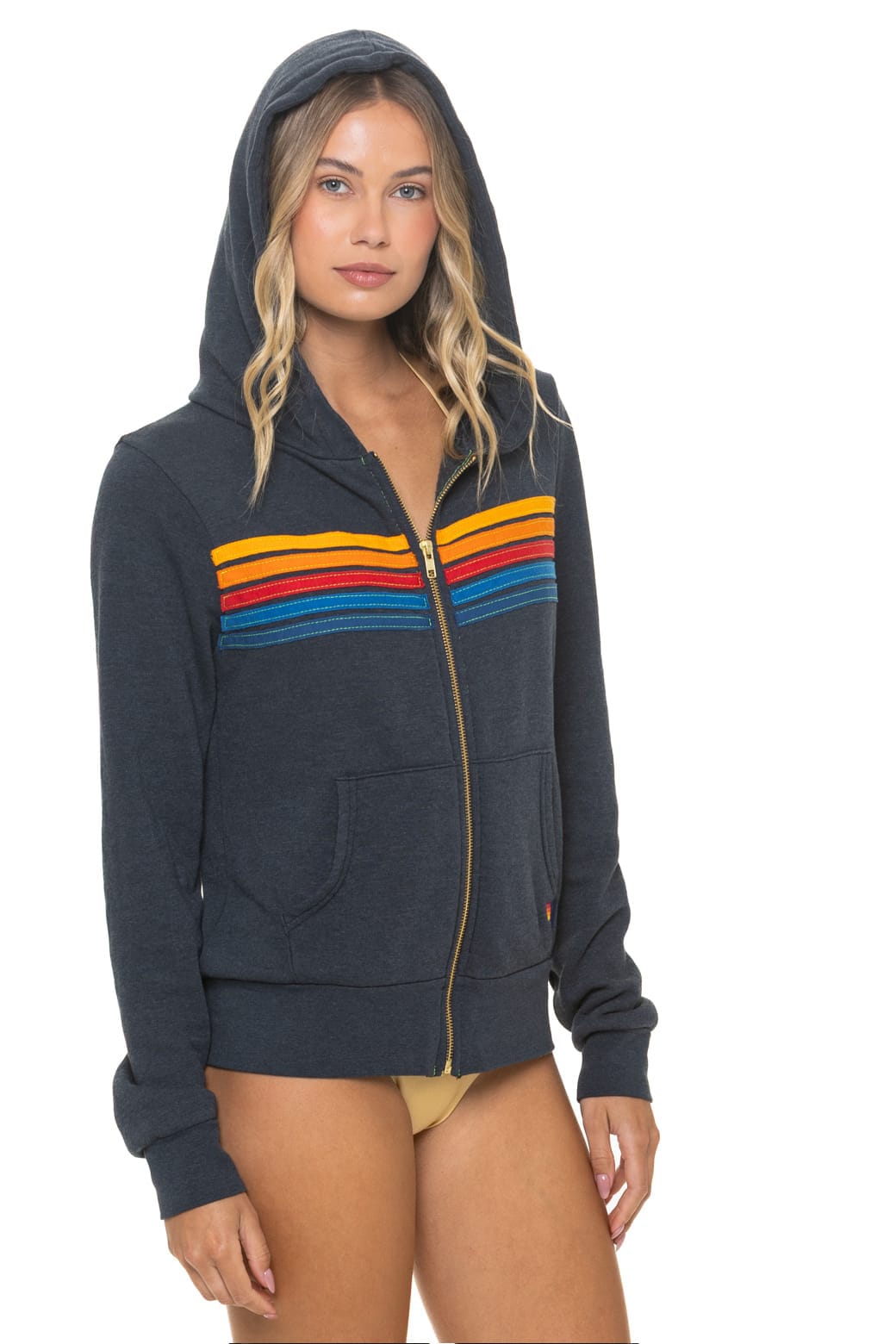 Aviator Nation 5 Stripe Zip Hoodie in Charcoal