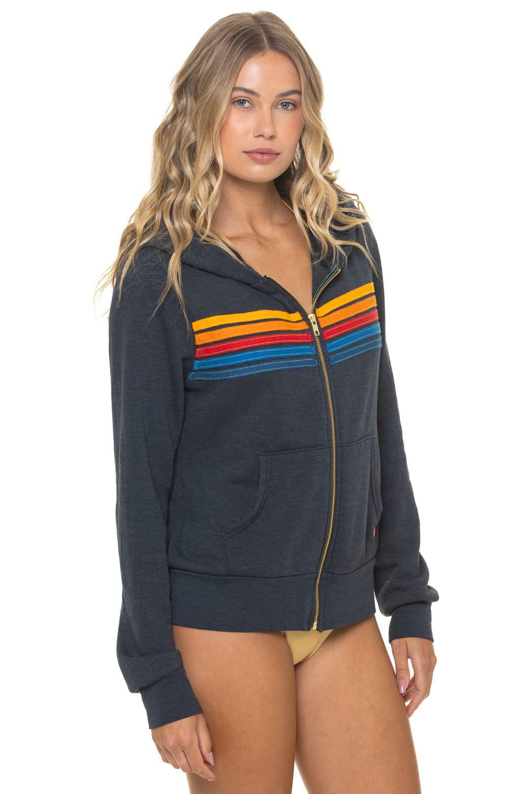 Aviator Nation 5 Stripe Zip Hoodie in Charcoal