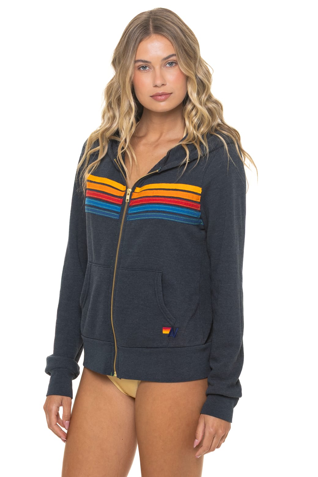 Aviator Nation 5 Stripe Zip Hoodie in Charcoal