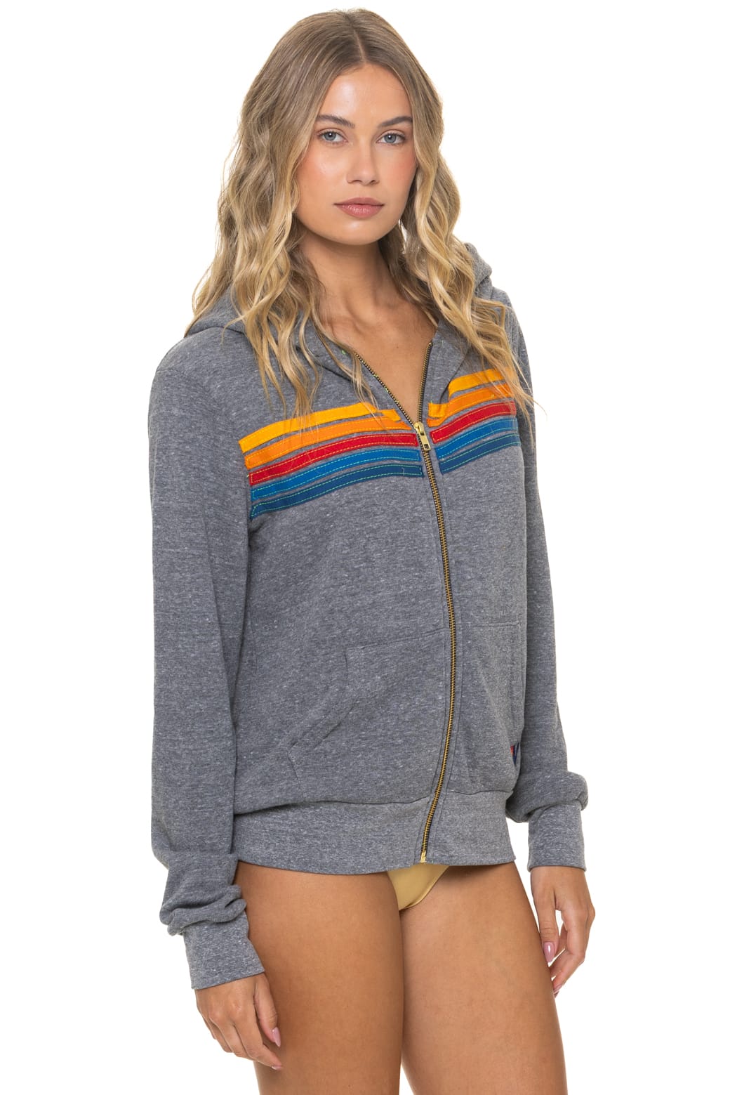 Aviator Nation 5 Stripe Zip Hoodie in Heather Grey