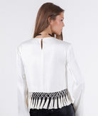 Whiteroom + Cactus Satin Long Sleeve Blouse in Cream, back view