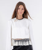 Whiteroom + Cactus Satin Long Sleeve Blouse in Cream, front view