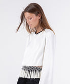 Whiteroom + Cactus Satin Long Sleeve Blouse in Cream, side view