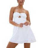 Mykonos Strapless Twist Dress White. This adorable mini dress features a twist front top with a keyhole detail and is made from a high quality cotton fabric, dress it up with heels or keep it casual with sandals or sneakers.