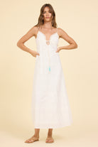 women’s maxi dress, embroidered maxi dress, summer dress women, vacation maxi dress, flowy long dress, tie back dress women, effortless style dress
