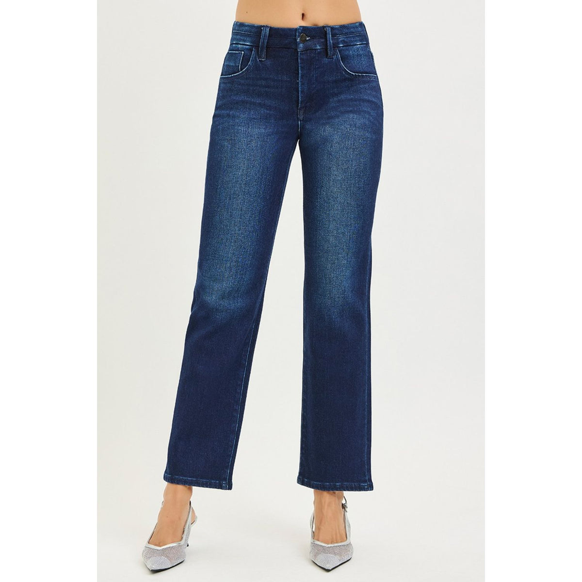 Tummy Control Mid-Rise Ankle Straight Jeans featuring a flattering tummy-control waist, streamlined straight-leg silhouette, and versatile ankle-length design.