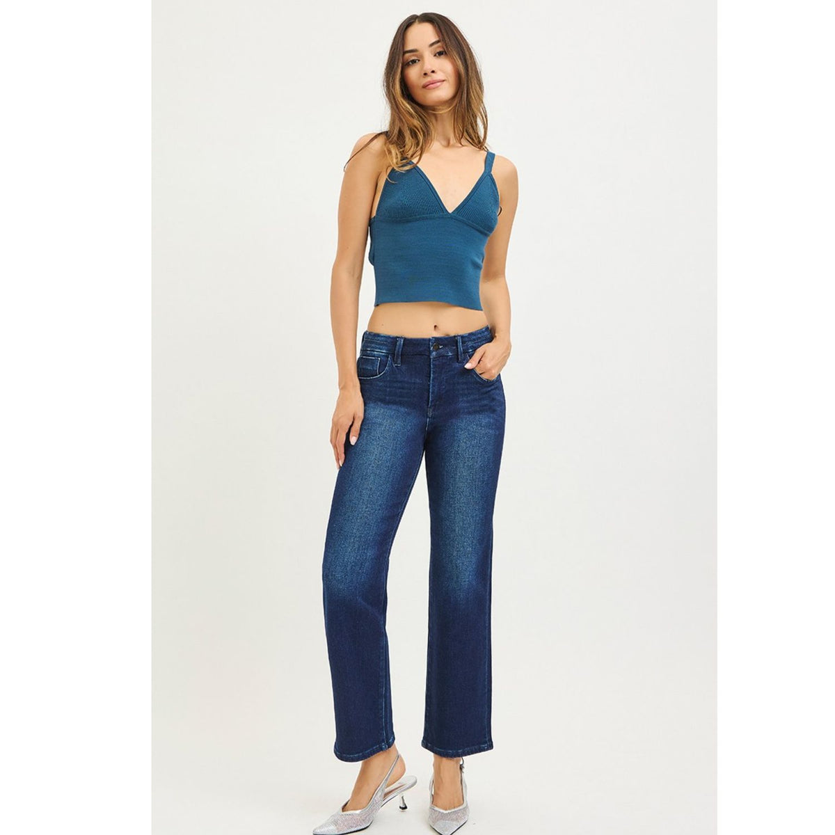 Tummy Control Mid-Rise Ankle Straight Jeans featuring a flattering tummy-control waist, streamlined straight-leg silhouette, and versatile ankle-length design.