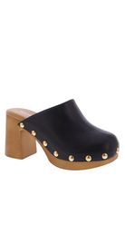 Platform clog with stud detailing and chunky heel designed as a slip on shoe