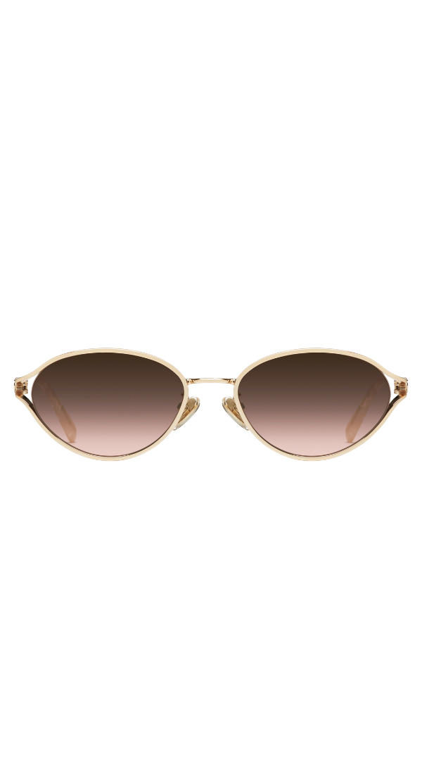 oval sunglasses with gold frames and adorned sides