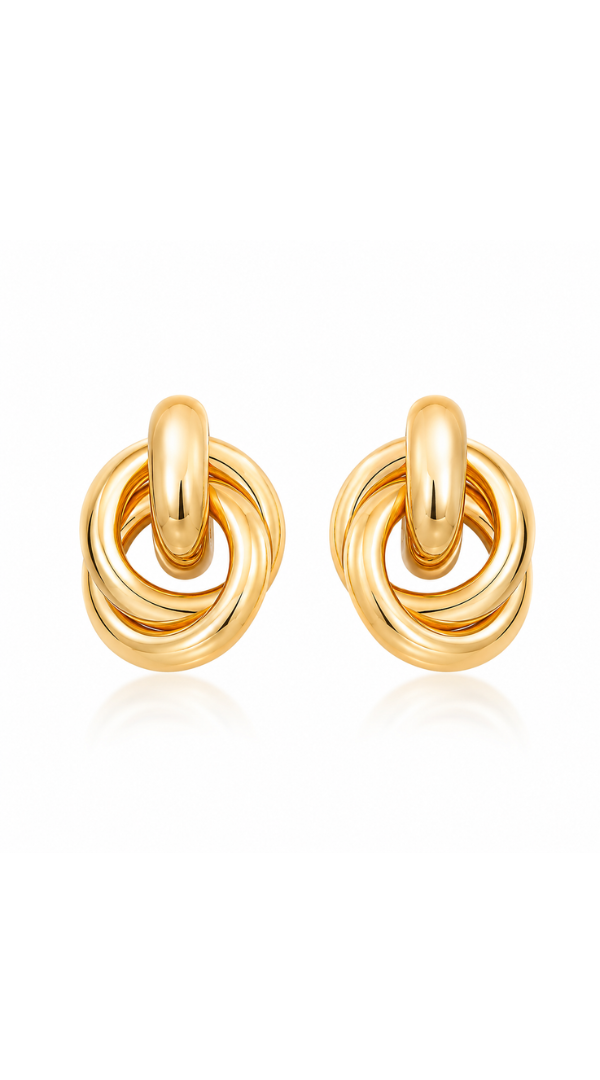 14K gold-dipped knot stud earrings with an intertwined polished gold design.