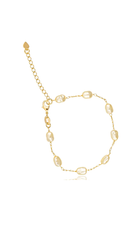 Delicate chain bracelet featuring evenly spaced freshwater-inspired pearls and an adjustable clasp.