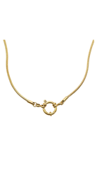 Herringbone chain necklace featuring a front toggle clasp with a smooth, polished finish.
