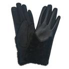 Fur Accent Gloves in black featuring a smooth leather-look finish, full-finger design, and plush faux-fur wrist cuffs for an elegant cold-weather style