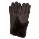 Fur Accent Gloves in black featuring a smooth leather-look finish, full-finger design, and plush faux-fur wrist cuffs for an elegant cold-weather style