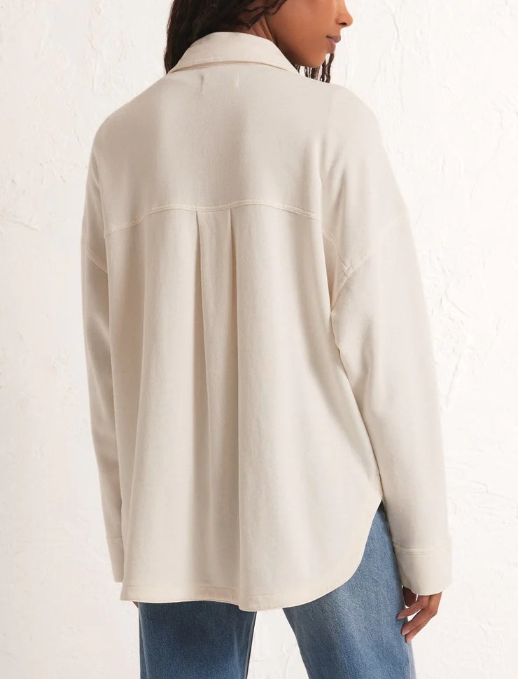 Z Supply All Day Knit Jacket Sandstone. Let us introduce you to the All Day Knit Jacket, so soft and comfy, this oversized button front shirt jacket can be worn open or buttoned for a versatile layer you'll want to live in.