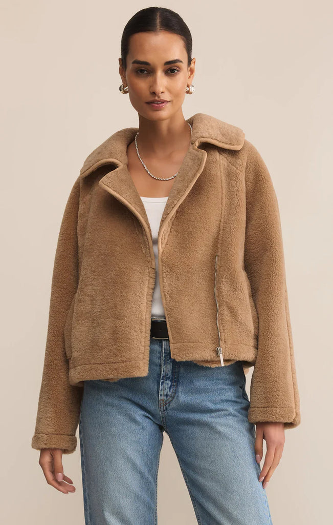 z supply townsend sherpa jacket faux suede sherpa jacket in natural