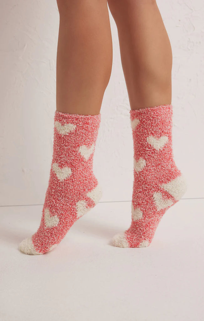 Z Supply 2 Pack Plush Heart Socks Pink and White. Your look isn't complete without the 2-Pack Plush Heart Socks. With two different options, you'll have fun mixing and matching them with our other heart print styles.