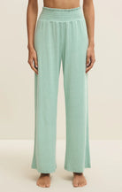 Wide leg pants with smocked waistband and relaxed fit