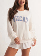 Z Supply Oversized Vacay Sweatshirt White. Planning a vacay? Grab the Oversized Vacay Sweatshirt and stay comfy on your flight or road trip. This classic crew pullover is also perfect for staycations or lounging around the house. Throw it on over denim and this top easily creates a comfy casual look.
