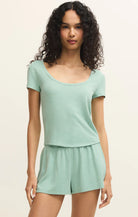Fitted short sleeve tee with scoop neckline and soft fabric