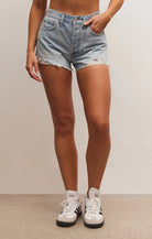 Z Supply Classic Hi Rise Denim Short Bleached Indigo. The Classic Hi-Rise Denim Short is cute and so comfortable, you'll reach for day after day. Pair with a fun graphic top or tank and you're good to go.