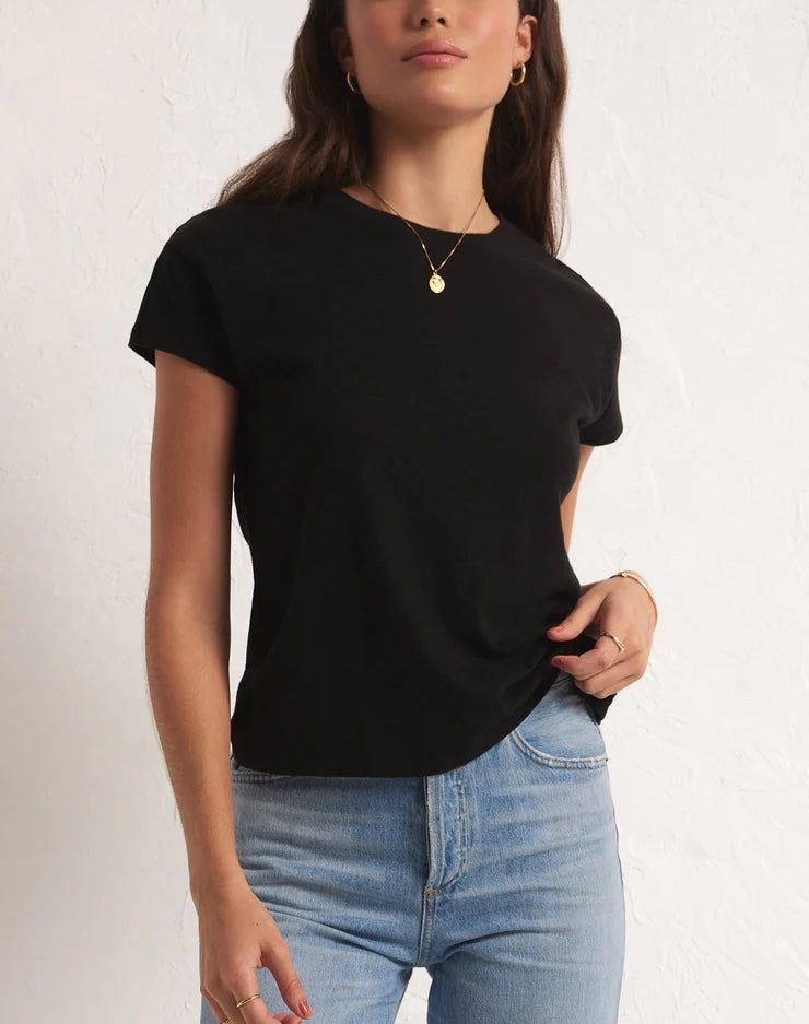 Z Supply Modern Slub Tee Black. This Essential tee is a must-have in every closet! This casual wardrobe base-layer essential is great for layering and looks so good with your fave pair of jeans.