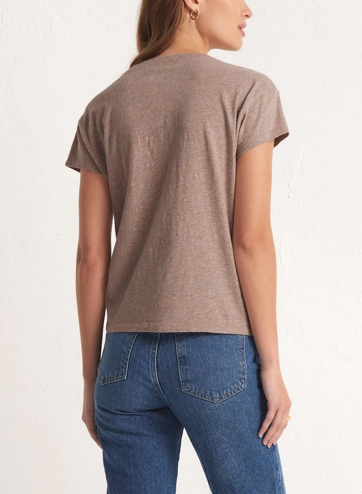 Z Supply Modern Slub Tee Heather Latte. This Essential tee is a must-have in every closet! This casual wardrobe base-layer essential is great for layering and looks so good with your fave pair of jeans.