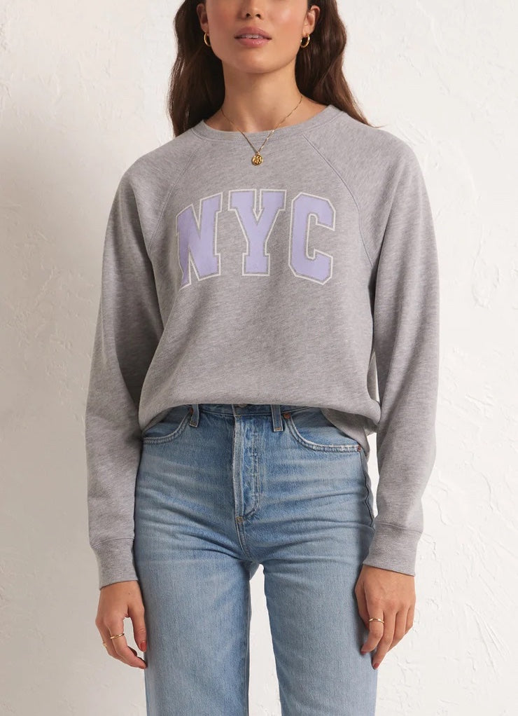 Z Supply NYC Vintage Sweatshirt Heather Grey. Show some love for the Big Apple in this stylishly cozy sweatshirt. The lightweight jersey knit fabric makes this relaxed crew neck pullover easy to wear everyday, no matter the weather.