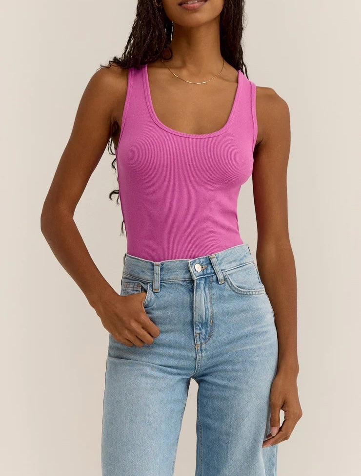 Z Supply Essy Rib Top Raspberry Sorbet. Say hello to your new staple tank, The Essy Rib Top is easy to layer and is one of those bra-friendly basics you can wear all season.