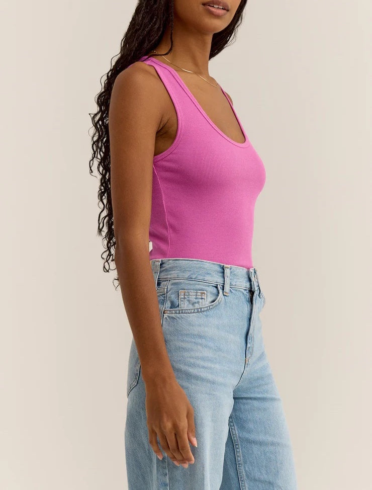 Z Supply Essy Rib Top Raspberry Sorbet. Say hello to your new staple tank, The Essy Rib Top is easy to layer and is one of those bra-friendly basics you can wear all season.