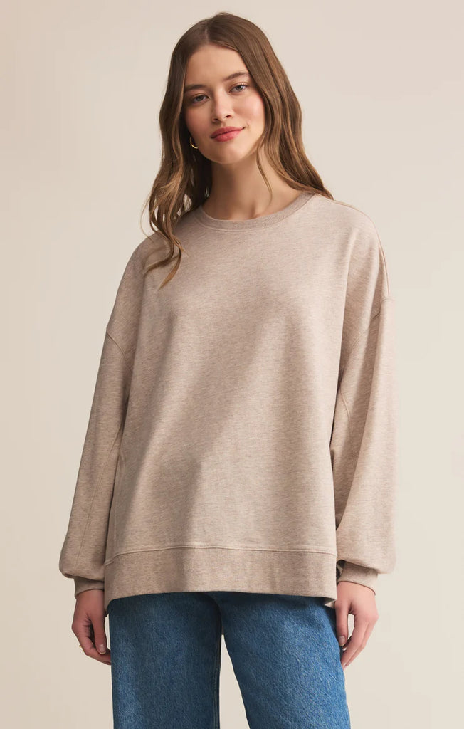 Crew neck, Long sleeve, sweatshirt, Burnout Wash, z supply modern weekender, natural heather 

