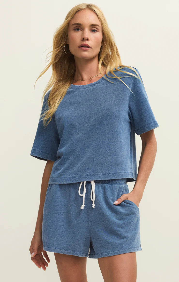 Relaxed short sleeve tee with crew neckline and slightly cropped fit