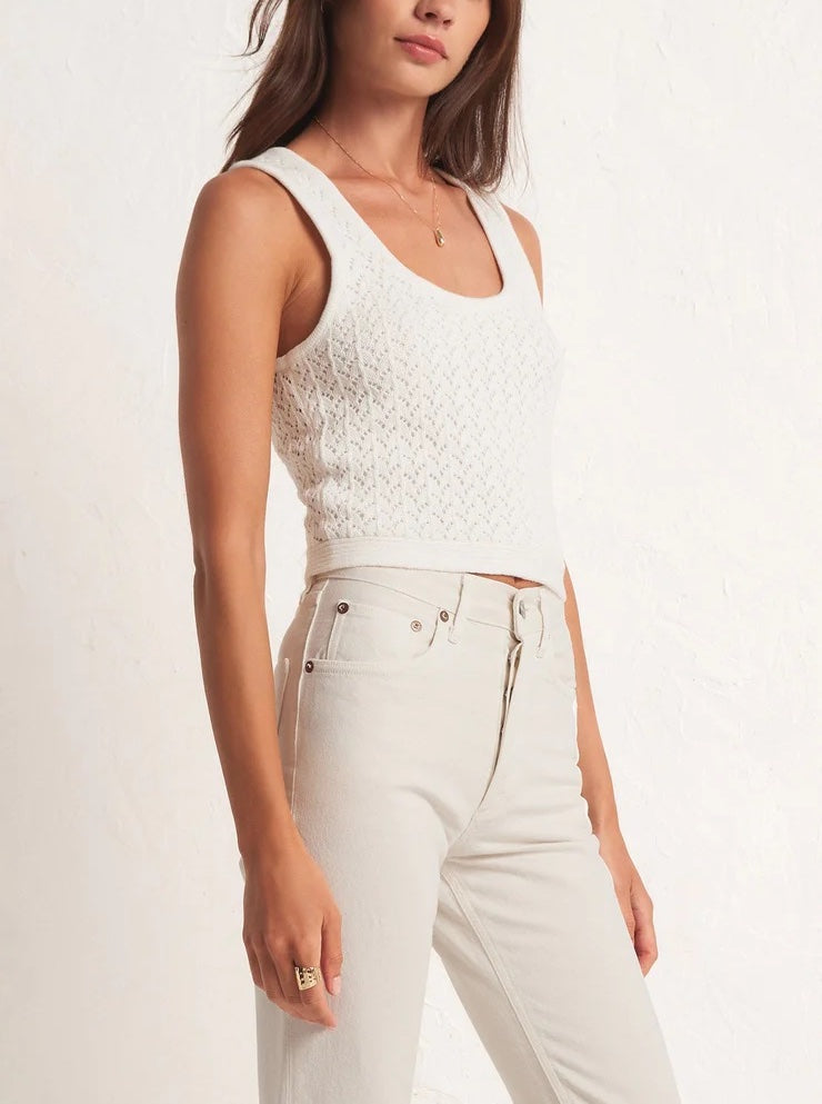 Z Supply Koa Sweater White. Sweaters aren't just for cold weather! The Koa Sweater Tank adds a chic touch to your casual wardrobe, and is meant to sit just above the waist.