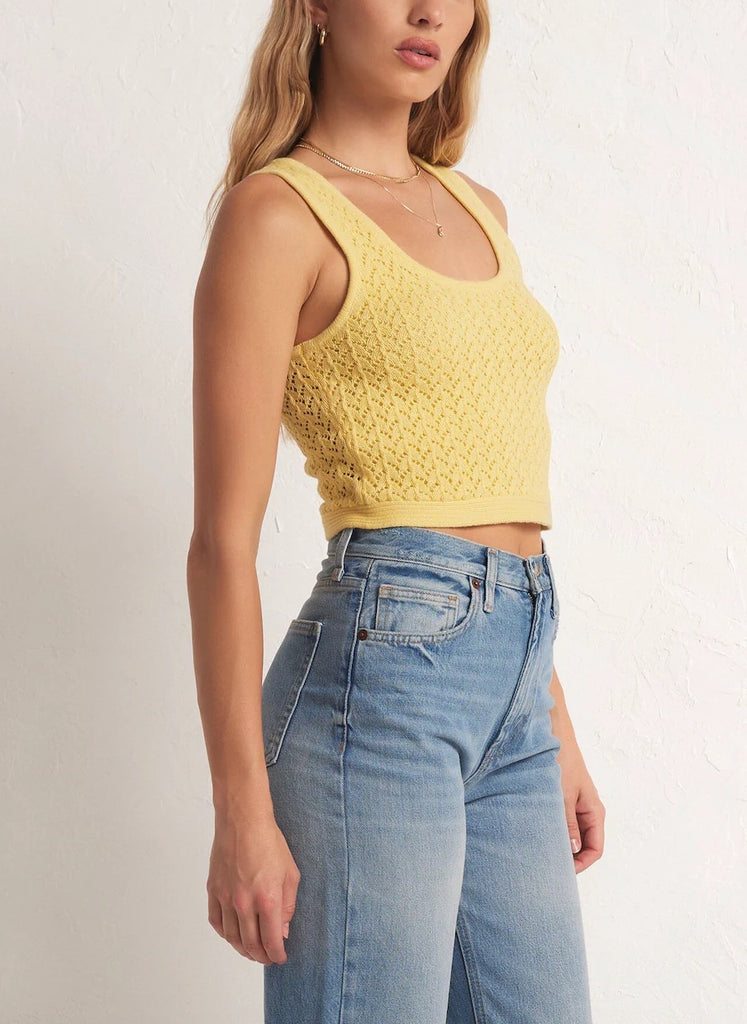 Z Supply Koa Sweater Pina Colada. Sweaters aren't just for cold weather! The Koa Sweater Tank adds a chic touch to your casual wardrobe, and is meant to sit just above the waist.