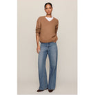 Cloud Spun V-Neck Sweater – Golden Caramel, long-sleeve knit sweater with V-neckline and ribbed trim