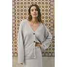 Cozy Moment Cardigan with V-neckline, button front, long sleeves, and oversized patch pockets