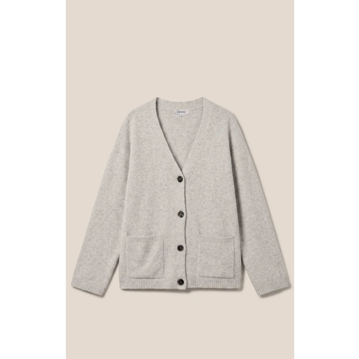 Cozy Moment Cardigan with V-neckline, button front, long sleeves, and oversized patch pockets
