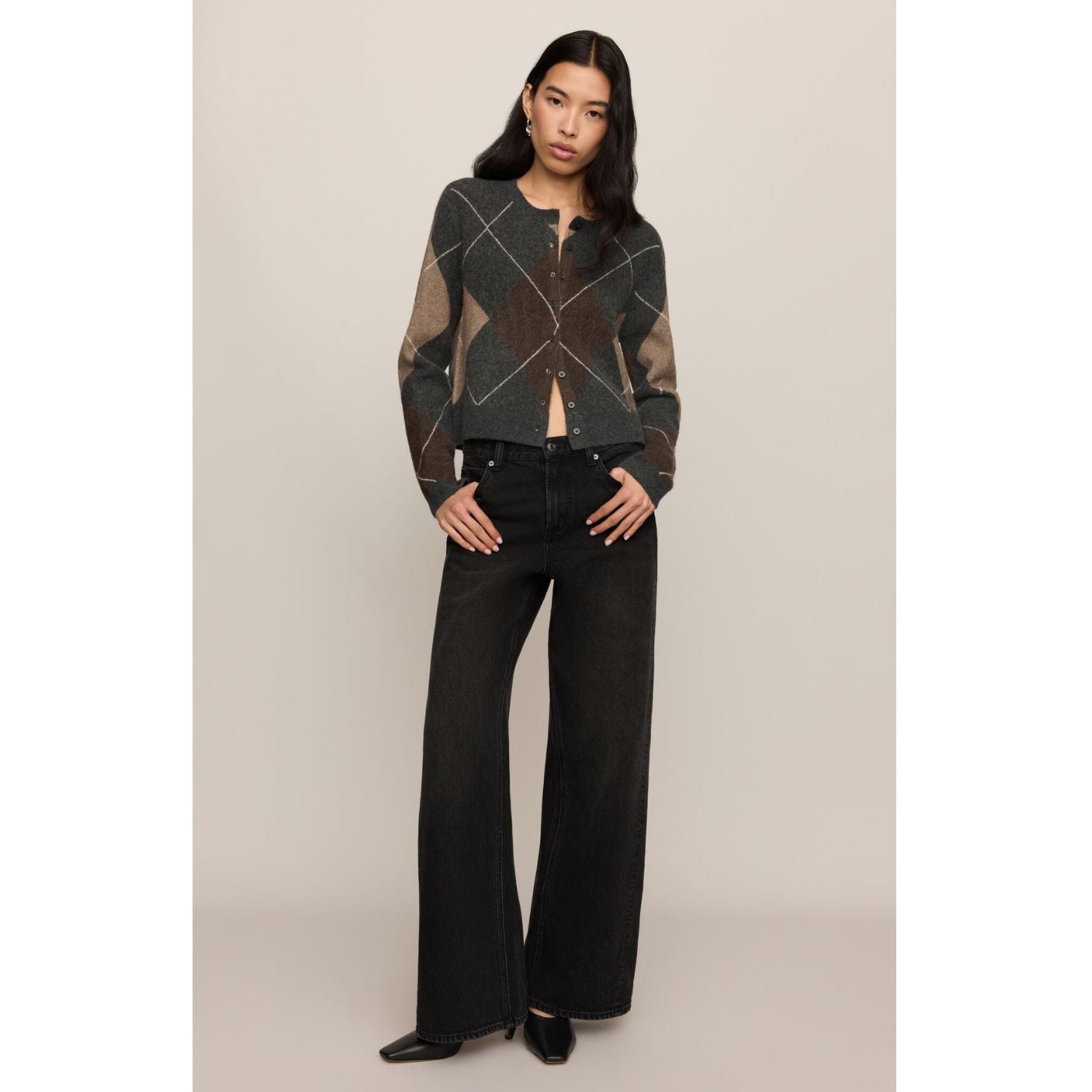 Medina Stripe Cardigan with crew neckline, long sleeves, and button-front closure.