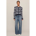 Medina Stripe Cardigan is striped button-front cardigan with crew neckline and long sleeves