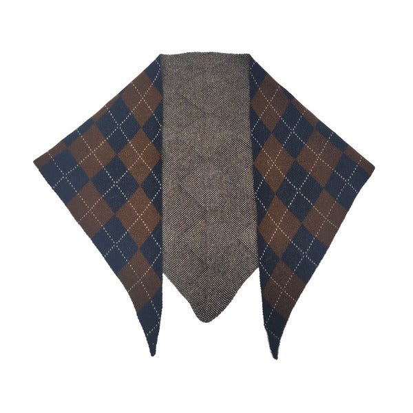 KW Fashion Argyle Triangle Scarf in Brown, flat front view