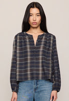 Z Supply Autumn Plaid Button Up Top in Eclipse, front view