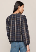 Z Supply Autumn Plaid Button Up Top in Eclipse, back view