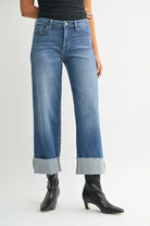 Mid rise wide leg jeans with raw edge hem