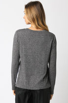Olivaceous Layered Crewneck Knit Long Sleeve Top in Heather Grey/White, back view