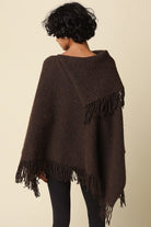 Olivaceous Layered Fringe Detail Pancho in Brown, back view